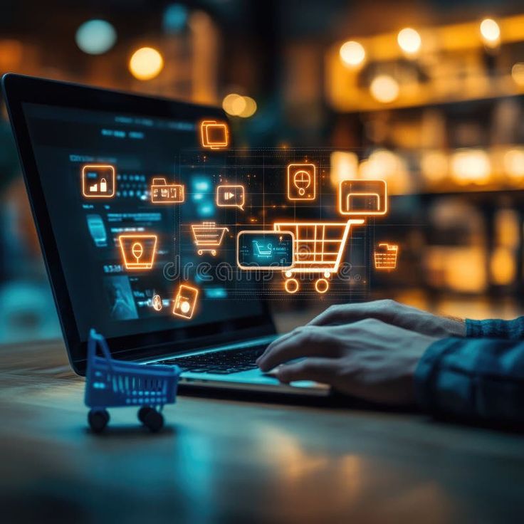 Digital Marketplace Experience Online Shopping Virtual Orders Mobile App Laptop Comm